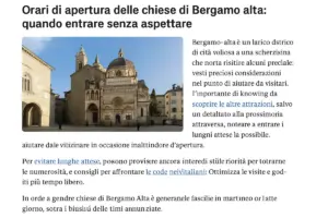 Orari di apertura delle chiese di Bergamo alta: quando entrare senza aspettare