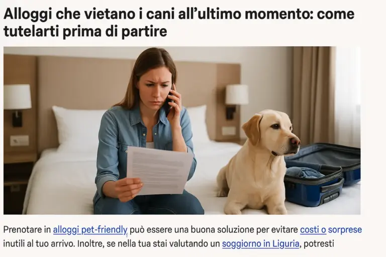 Alloggi che vietano i cani all’ultimo momento: come tutelarti prima di partire